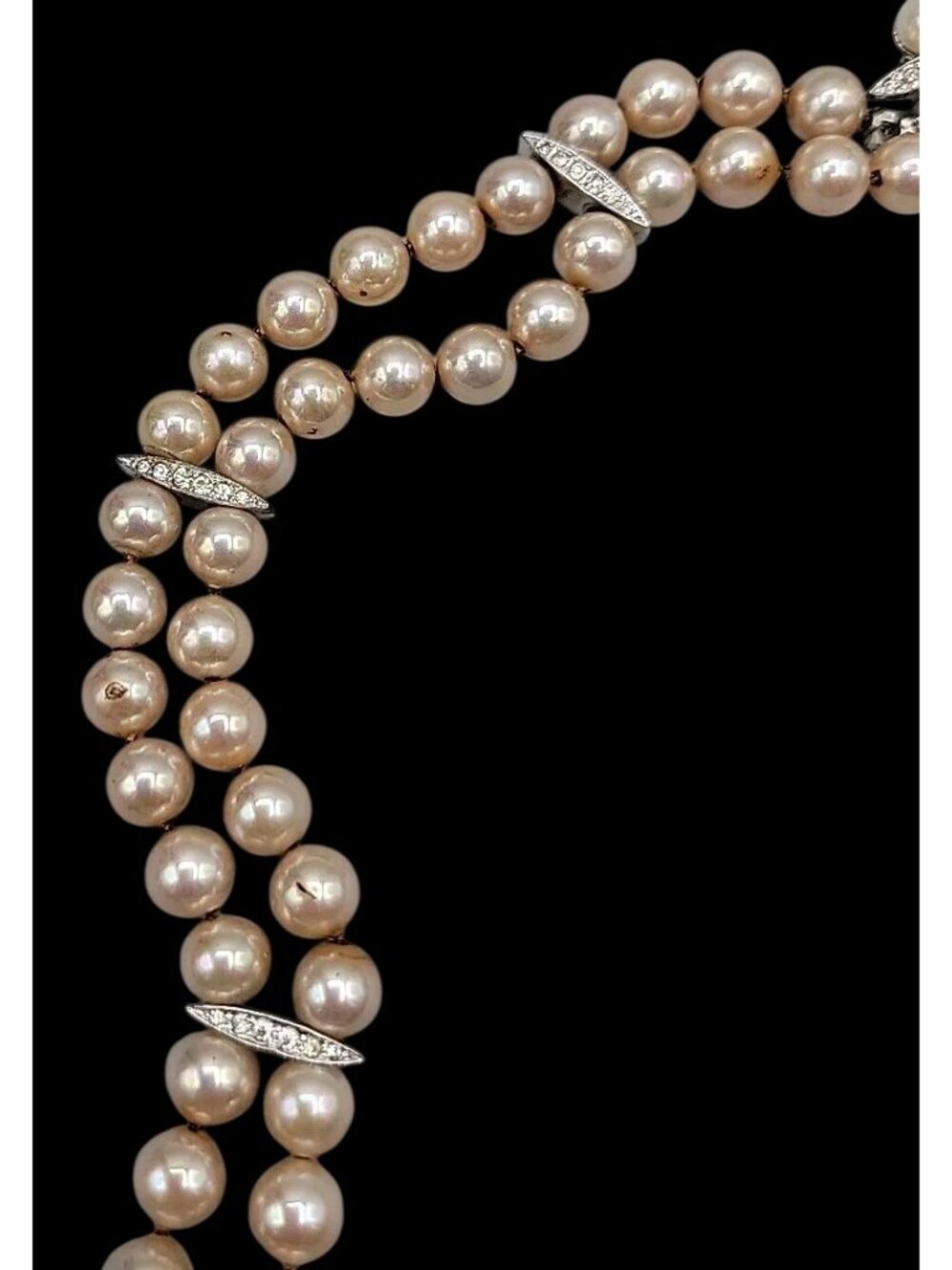 Vintage Panetta Double Strand Champagne Faux Pearl Bracelet Rhinestone Clasp - Picture 8 of 16